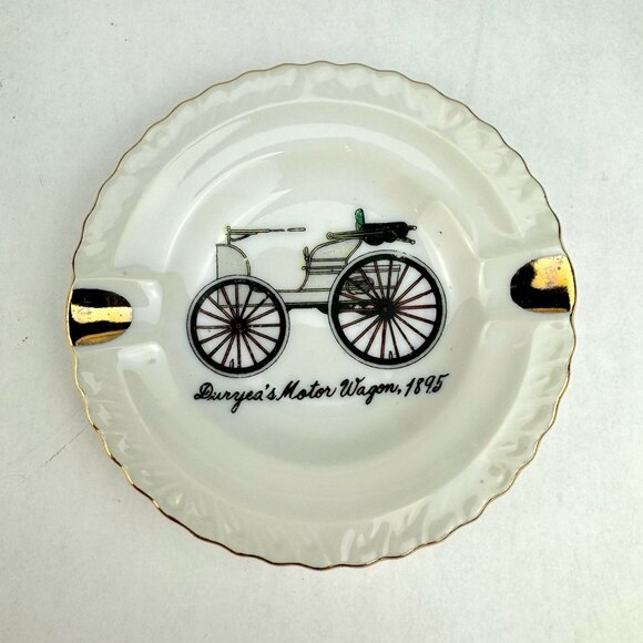 Vintage Gold Rim Ashtray Duryeas Motor Wagon 1895 Set of 2 Made in Japan - Picture 5 of 8